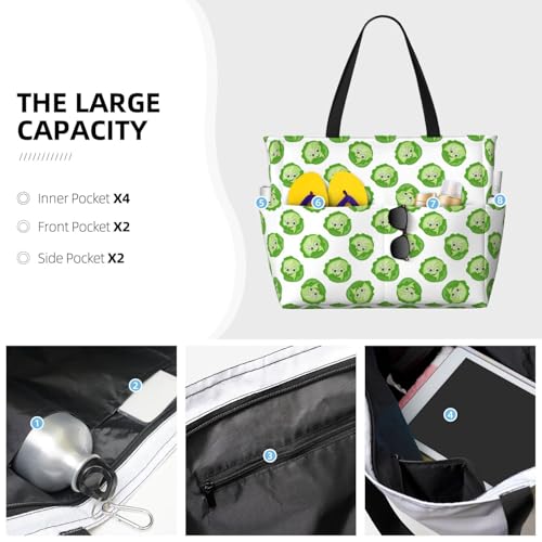 Large Beach Bags Water-resistant Sandproof - bright cabbage cute eyes funny Cute Beach Tote Bags for Women with Zipper3
