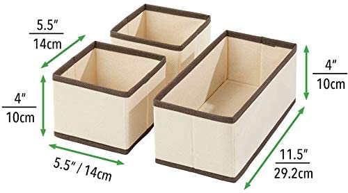 Image of Foldable Set of 3 Cloth Storage Box Closet Dresser Drawer Organizer Cube Basket Bins Containers Divider with Drawers for Underwear, Bras, Socks, Ties, Scarves (Set of 3 - Beige)