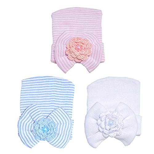 DRESHOW 3 Pcs Gorro Bebé Sombrero de Punto Niño Niña Sombrero Sombrero Grande Arco Suave Lindo Nudo Beanie de Vivero