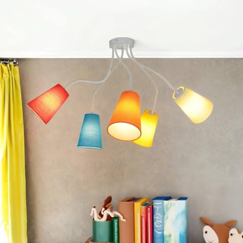 Plafonnier enfant multicolore en tissu orange jaune vert rouge bleu pour luminaire salon