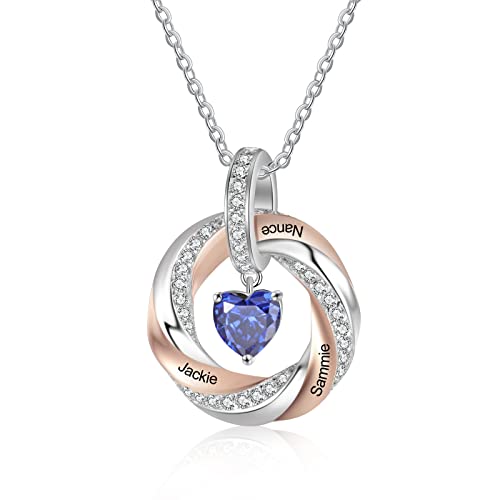 Lam Hub Fong Collier Femme Personnalisé Coeur 3 Noms 12 Pierre Naissance Argent 925 Collier Nom Gravure Cadeau Personnalisé Fête des Mères Bijoux Cadeau pour Maman/Petite Amie Noël/Saint Valentin#12 Cover