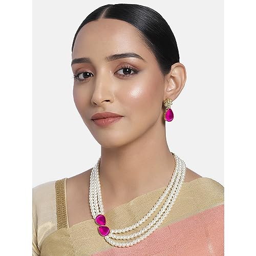 Image of Peora Faux Pearl Crystal Necklace & Jewellery Set Gift for Women