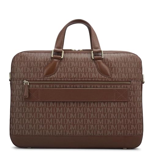 Image of Da Milano Genuine Leather Laptop Bag for Men & Women | Brown Office Briefcase Fits 14 inch Laptop | Business Work Bag with Card Slots, Zip Pockets & Detachable Shoulder Strap