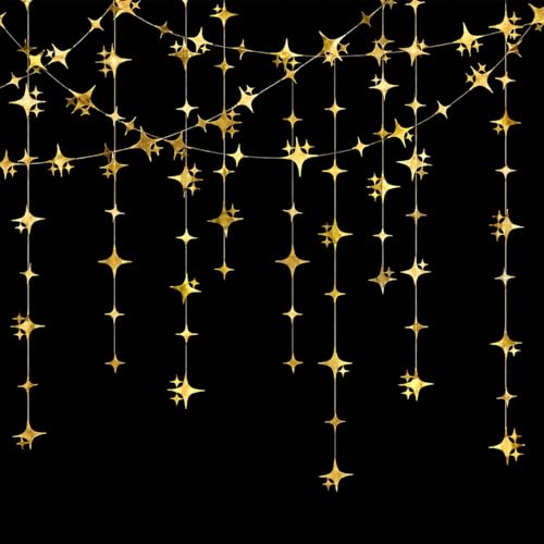 G2PLUS Sternen Papier Girlande Gold: 4 Stücke Papiergirlande 12M Reflektierend Sterngirlande Hängedeko für Geburtstag Hochzeit Bridal Shower Wand & Fenster
