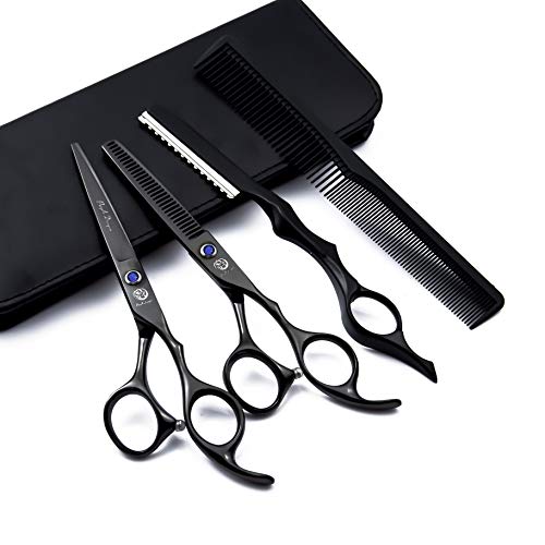Purple Dragon 6" Black Hair Cutting Scissors Set with Scissors Case