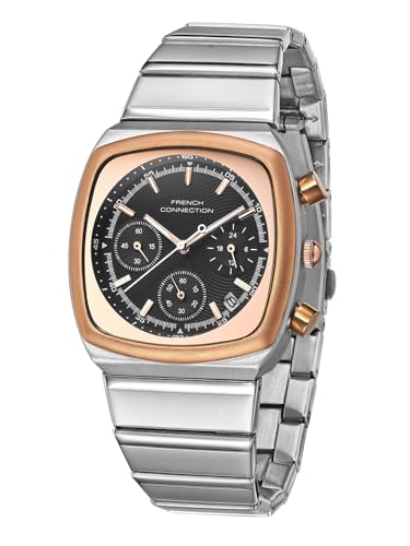 Image of French Connection Courvex Black Dial Stainless Steel Chronograph Watch for Men - FCB21BSM