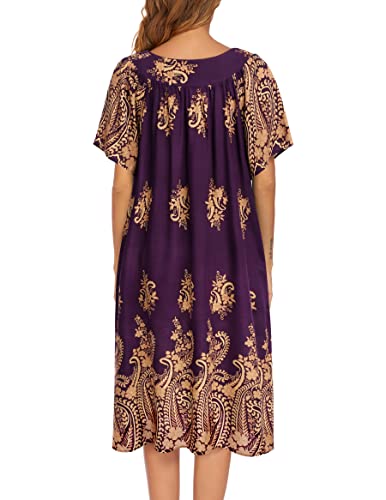Image of Ekouaer Womens Nightgown Short Sleeve House Dress with Pockets-Floral Print Mumu Dress