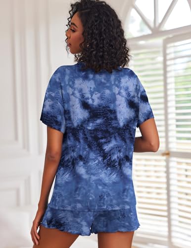 Image of Ekouaer 2 Pack Womens Pajama Sets Short Sleeve Top with Shorts Soft Comfy Loungewear Sleepwear S-XXL