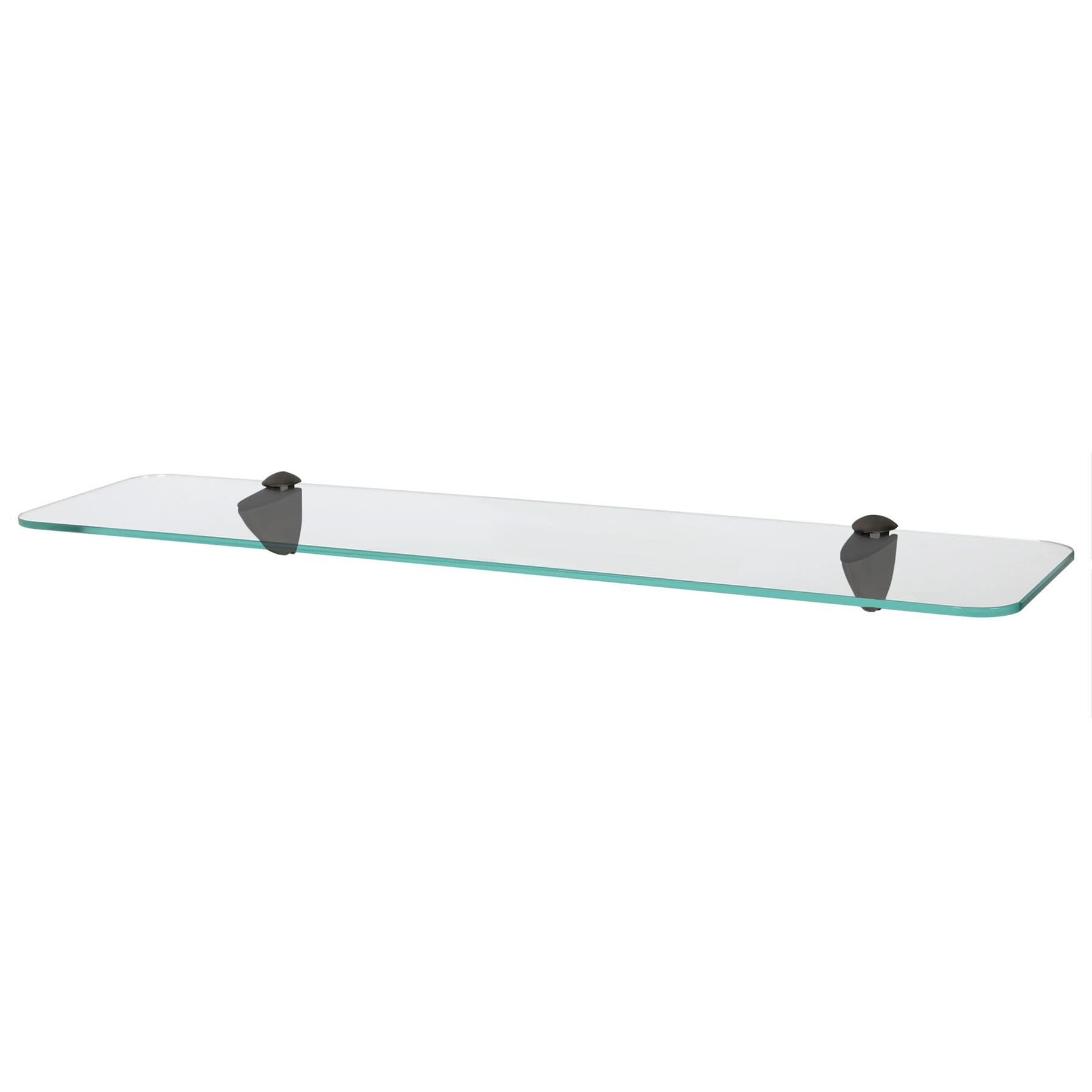 Harbour Housewares Rounded Floating Glass Bathroom Shelf - 60cm - Clear/Black - 1x Wall-Mounted Kitchen Bedroom Shower Room Décor Caddy Towel Storage Organiser Shelving Rack with Brackets