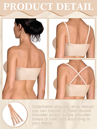 Geyoga 2 Pcs Strapless Bras For Women Push Up Lingerie Strapless Front Buckle Lift Bra Nonslip Bandeau Bra(Black, Nude,Large) #TOP3