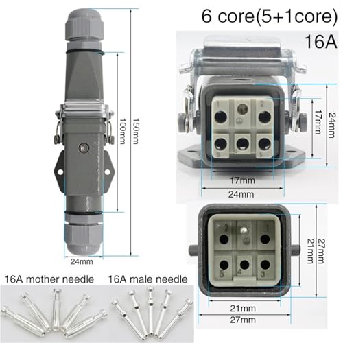 Conector Heavy Duty HDC-HA-4 6 core resistente agua y polvo miniatura 6