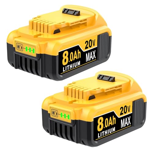 Image of DCB200 8000mAh Replacement for Dewalt 20V Battery Compatible with Dewalt Batteries DCB203 DCB204 DCB207 DCB206 DCB201 DCB205 Cordless Power Tools with LED Indicator 2 Count (2)