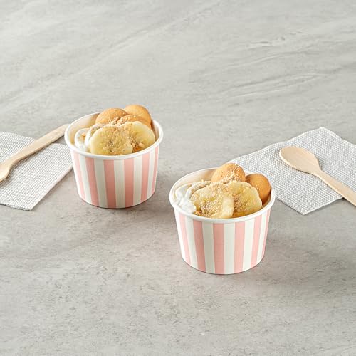 Image of Coppetta 4 Ounce Dessert Cups, 50 Disposable Ice Cream Cups - Lids Sold Separately, Heavy-Duty, Pink And White Paper Frozen Yogurt Bowls, For Hot And Cold Foods - Restaurantware