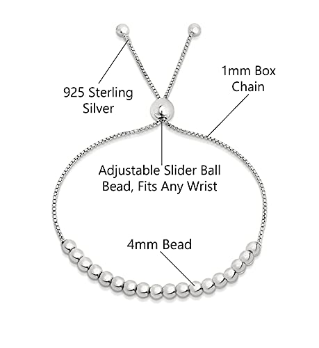 Savlano 925 Sterling Silver 14K Gold Plated Italian Solid Adjustable Bolo Bead Ball Slider Bracelet Comes With Gift Box For Women - Made In Italy (White) #TOP1