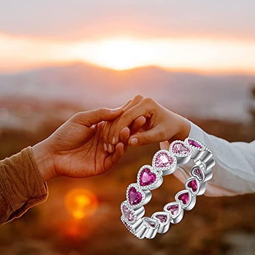 Heart Pink Rings 925 Sterling Silver Jewelry Cubic Zirconia Synthetic Rings Valentine's Day Anniversary Presents for Women4