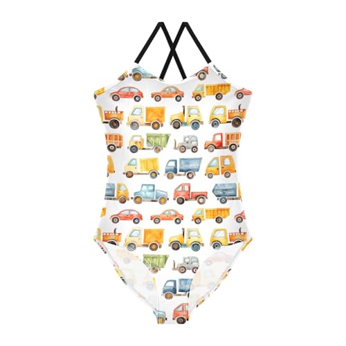 ALAZA Watercolor Car Girls Swimsuit Bathing Suit Beach Swimwear One Piece 3-10T