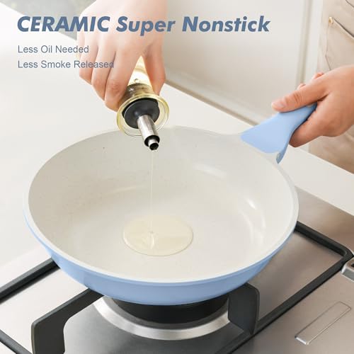 Image of SENSARTE Nonstick Ceramic Frying Pan with Lid 11 Inch Omelet Pan Skillet, Free of Intentionally Added PFAS /PTFE Non-toxic Chef's Pan Induction Compatible Pan, Heat Resistant Handle, Glacier Blue
