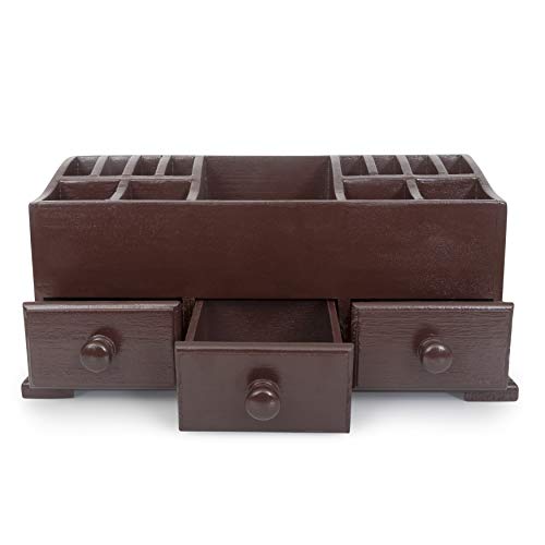 Vanity Drawer Beauty Organizer 3 Drawers - Wooden Cosmetic Storage Box for Neat & Organize Storing of Makeup Tools, Small Accessories at Home & Office Vanities & Bathroom Counter-top (Dark Brown) - Thumbnail 4