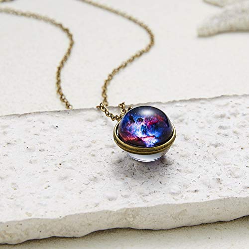 Magik Glow in The Dark Galaxy System Stars Double Sided Glass Dome Planet Necklace Pendant3