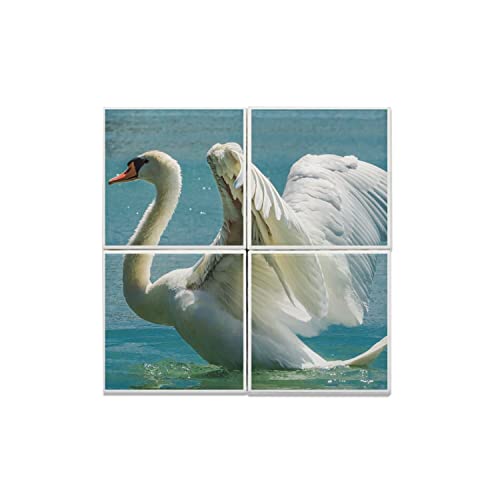 Carreaux céramique décoratif cygne lac 20x20 cm tableau mural faune sauvage lot de 4 dalles