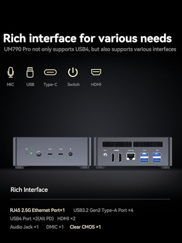 Image of MINISFORUM Venus UM790 Pro Mini PC AMD Ryzen 9 7940HS up to 5.2GHz with AMD Radeon 780M, Barebone Version Without RAM & SSD, 4xUSB3.2, 2xUSB4, 2xHDMI2.1, 2xPCIe4.0, Wi-Fi6E /BT5.3, 2.5G RJ45 (Renewed)