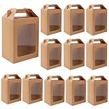 Enorteen 12 Pcs Kraft Paper Gift Bags with Transparent Window Gift Boxes for Bridal Shower Present Festivals Party