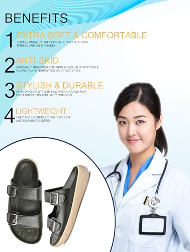 Image of HEALTH FIT Extra Soft Premium Classic Cushion Sliders /with Adjustable Buckle Strap & Light Weight Anti-SkidWaterproof Luxurious Slippers for Men's HF120
