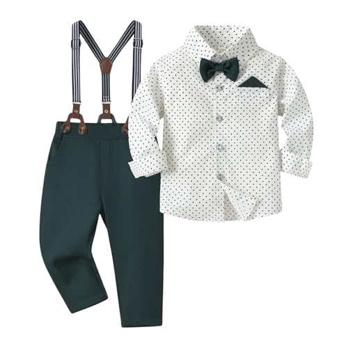 Generisch Traje de boda para niño, camisa con pajarita/pantalones con tirantes para ocasiones formales, Verde militar., 12-18 meses