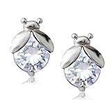 Ladybugs Stud Earrings with White Zirconia Crystals 18 ct Gold Plated for Women and Girls