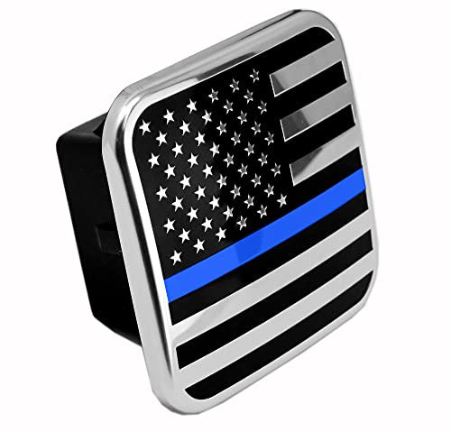 American Flag Metal Hitch Cover Plug Insert (Fits 2" Receivers, Usa Flag With Thin Blue Line) #TOP9