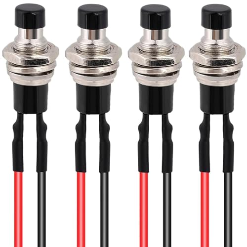 RUNCCI-YUN 4Pcs Self-locking 7mm Mini Push Button Switch SPST Latching Type ON/OFF 2 Pin Round Button 3V-6V-12V-24V-230V/1A Prewired Mini Switch for Model Railway Hobby(black)