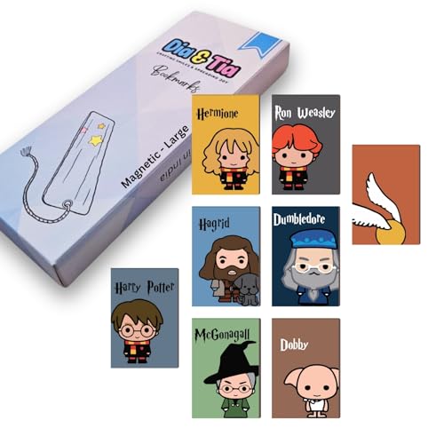 Image of Dia & Tia - 8 Elegant & Durable Themed Magnetic Bookmarks Set � Nature, Fantasy, Inspirational Quotes, and More | Perfect for Book Lovers, Students, and Gift Ideas (Harry Potter, Large - 5x15 cm)