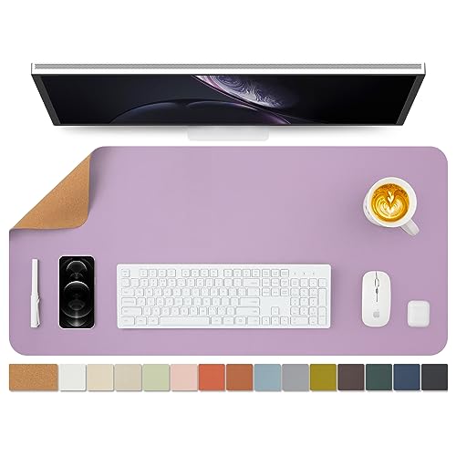 大型ナチュラルコルク＆レザーデスクパッド、エコデスクマット、両面デスクプロテクター、防水キーボードパッド、オフィス/ホーム/ゲーム/装飾用デスクマウスパッド（パープル、90cm*43cm）