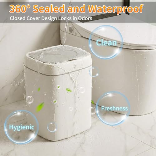 Caneca de basura rectangular blanca con sensor táctil 3 gal miniatura 4