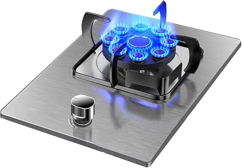 JvFbjLF Cocina de Gas Placa de Gas Placa de Gas incorporada - Cocina de Mesa - Panel de Vidrio Templado o Acero Inoxidable fácil de Limpiar - Quemador único