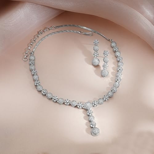 Image of Rubans Necklace Set American Diamond and Zirconia Statement Jewellery Gift for Women & Girls