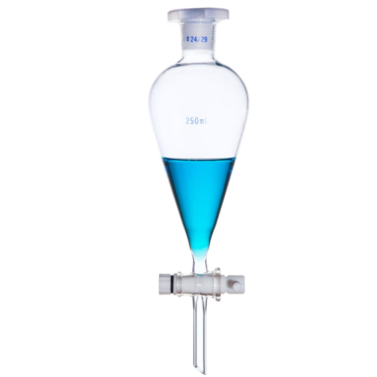 Embudo de separación de laboratorio de válvula de grifo de politetrafluoroen embudo de separación cónico en forma de pera de pared gruesa de vidrio de borosilicato (250ml)