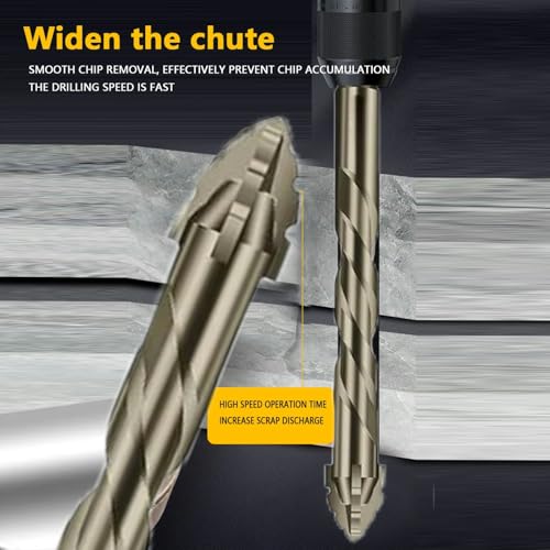 5 Piece 4 Tooth Drill Bit High Strength Eccentric Drill Bit Set for Concrete/Glass/Cast Iron/Tile/Wood. Hexagonal Shank Drills, Short bits, Reduced Vibration, Dry Drills, Sizes: 6+6+8+10+12 mm - Image 3