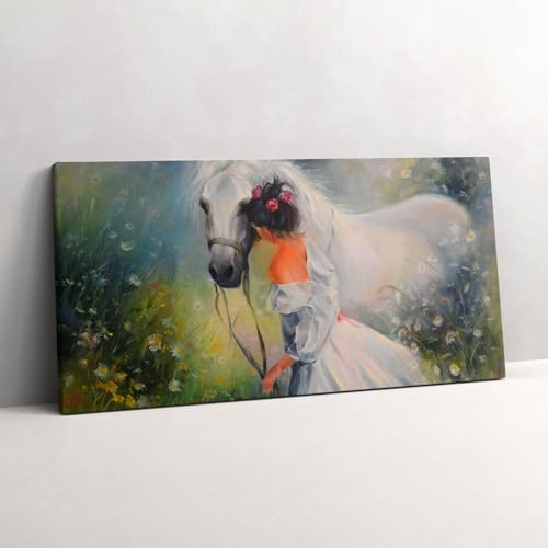 Toile 120x60cm de haute qualité femme et cheval pour peinture murale durable