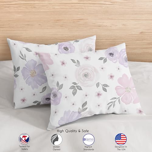 Image of Sweet Jojo Designs Lavender Purple, Pink, Grey and White Shabby Chic Watercolor Floral Girl Full /Queen Teen Childrens Bedding Comforter Set - 3 Pieces - Rose Flower