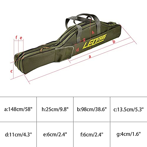 Jhua 59" Fishing Rod Case, Soft Fishing Pole Case Bag, Waterproof Fishing Rod Reel Bag Organizer Fishing Travel Bag, Oxford Fly Fishing Tackle Storage Bag, Fishing Gifts For Men Dad (Army Green) #TOP1