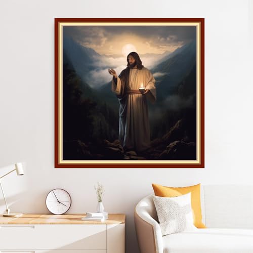 Image of Disxvivy Cross Stitch Stamped Full Embroidery Kits DIY 11CT Cotton Thread Printed DIY Needlepoint Kits Craft Needlework Set Cross-Stitch Stamped Sets-Early Morning Jesus 18x18 inch