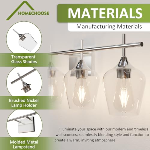 Image of Vanity Bathroom Light, 4-Light Bathroom Light Fixtures Over Mirror, Silver Vanity Lights for Bathroom with Clear Glass, Modern Wall Lamp for Cabinet Hallway, Bedroom