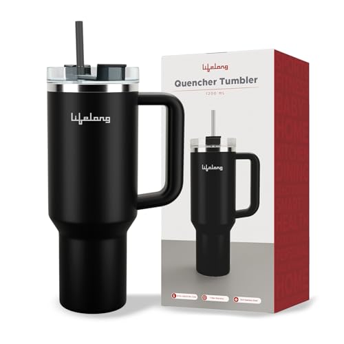 Lifelong Double-Walled Vacuum Insulated Tumbler with Unbreakable Tritan Lid 1200ml | Keeps Drinks Hot for 5 Hours & Cold for 9 Hours | Recycled Stainless Steel, Leakproof Lid & Comfort-Grip Handle