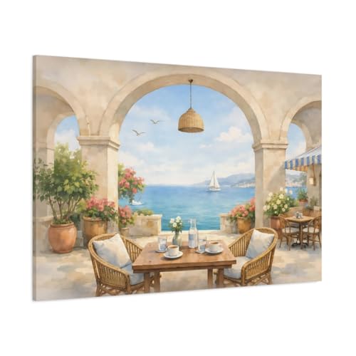 Tableau paysage côtier aquarelle impression sérénité océan