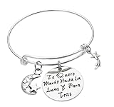 Bracelet Te Quiero Mucho Hasta la Luna y Para Tras Spanish I Love You to the Moon and Back Expandable Silver Plated Bangle Handmade Jewelry for Women Mother Daughter Gift