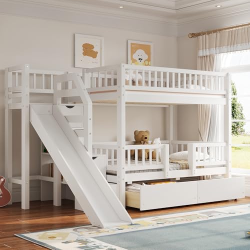 RUNNA Twin Bunk Bed with Slide and Storage
