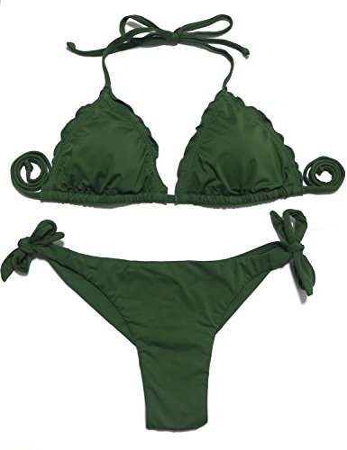 EONAR Damen Halter Einstellbar Triangel Bikini Oberteil Niedriger Bund Brazil-Bikinihosen, Armee Grün, (Größe:34-36)70B/75A/75B