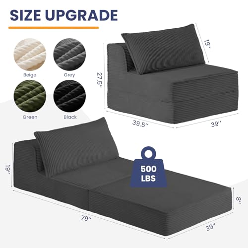 Image of Erament Folding Sofa Bed, 8 inch Convertible Sleeper Sofa Fold Out Chair Bed with Pillow, Portable Floor Couch Lounge Sofa for Living Room Bedroom Guest Room, Grey