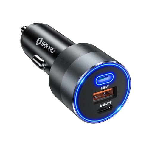 SONRU 130W USB C Car Charger 3 Ports Type c car Charger Adapter PD/PPS 100W +PD/QC 30W Cigarette Lighter USB Charger Fast Charging for iPhone 16 15 14 13 Pro Max Samsung S23 iPad MacBook and More